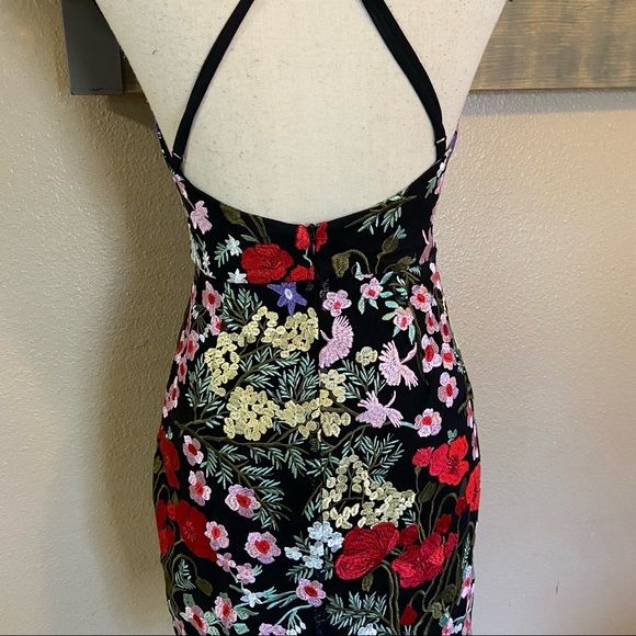 SOLD ❤️🔥 Lulus Black Multi Floral Embroidered Bodycon Halter Mini Dress - Picture 7 of 14
